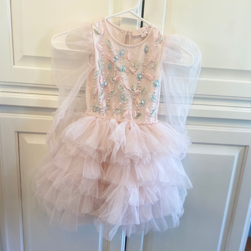 Tutu Du Monde Girls Iconic Long Sleeve Tiered Tutu Dress in Porcelain Pink